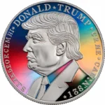 Goldmünze mit dem Konterfei von Donald Trump, mit aufwändigen Details und polierter Oberfläche.