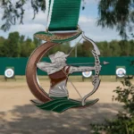Medaglia personalizzata con l'iscrizione "Peakeen Archery Championship" per il riconoscimento delle gare di tiro con l'arco.