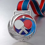 Custom table tennis medal featuring a ping pong ball and a tennis racket design.