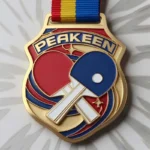 Custom table tennis medal featuring a ping pong ball and a tennis racket design.