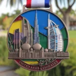 A custom UAE medal featuring a detailed city skyline design, symbolizing achievement and pride.