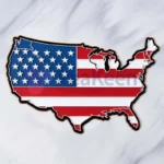 Die Flagge der USA auf einem marmornen Hintergrund, dargestellt auf einem Kühlschrankmagneten.