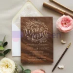 Posavasos de madera personalizado para invitaciones, elegantemente grabado con láser, con un diseño único y memorable para ocasiones especiales.
