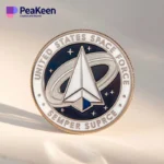 A challenge coin featuring the US Space Force logo, symbolizing commitment to space operations and national security.