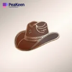 Un sombrero de vaquero marrón que destaca sobre un fondo blanco limpio, con un alfiler de sombrero de vaquero decorativo.