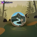 Adventure seekers badge displayed among trees in a forest, symbolizing hiking achievements and outdoor exploration.