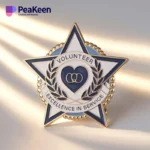Individuelles Ehrenamtsabzeichen mit Stern- und Lorbeermotiv, das Leistung und Hingabe symbolisiert.