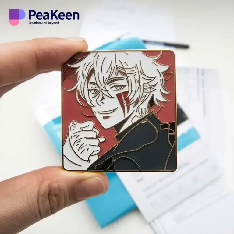 Eye-catching anime pin badge depicting a favorite character, a must-have accessory for anime enthusiasts and collectors.